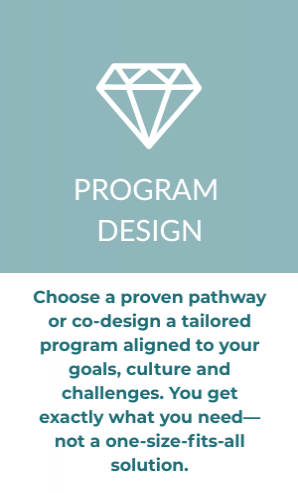white diamond icon on light teal background with white text saying Program Design